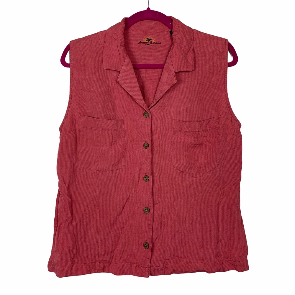 Tommy Bahama Silk Sleeveless Wooden Button Blouse